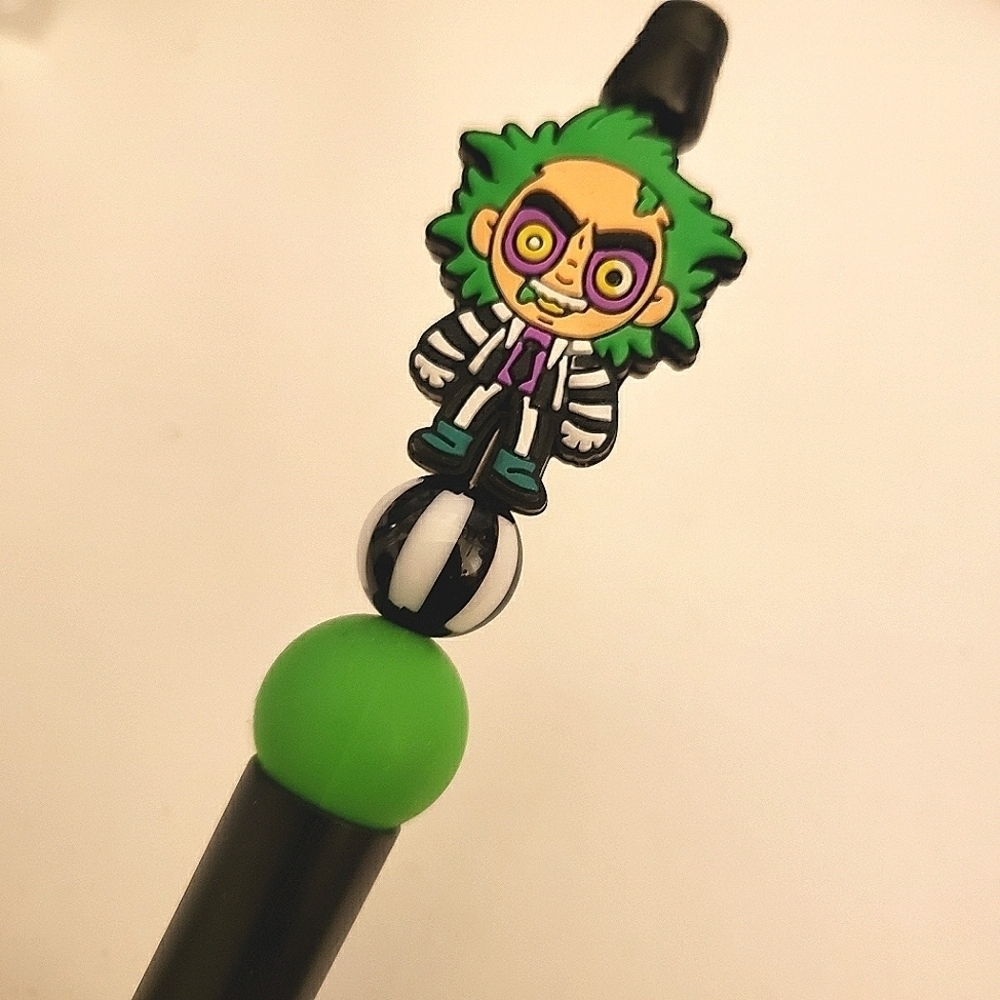 Handmade Beetlejuice Beaded Silicone Focal Bead Pen